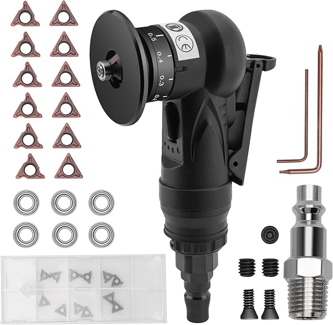 Mini Pneumatic Chamfering Tool Handheld,45 Degree Tile Chamfering Tool Handheld Air Tool Kit for Metal Wood Beveling Deburring (C&R Angle Blades)