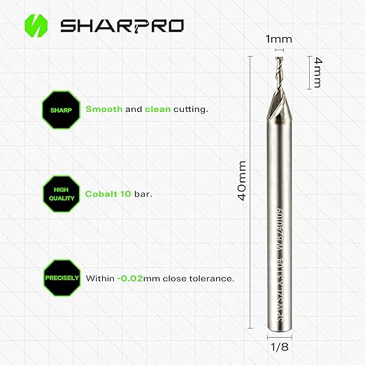 Upcut Spiral Router Bit Set 1/8 Inch Shank 1mm Cutting Dia. Upcut CNC Router Bit Solid Carbide PCB Milling Bits Ideal for Wood Cutting, Slot Mortise, Engraving (5PCS)