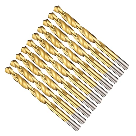 Drill Bit, 21/64" Cutting Diameter (8.334mm), 4241 HSS TiN Coated 118° Cutting Angle Versatile Jobber Bits - (Applications: for Drilling Plastic Wood Soft Thin Metal), 10-Pieces