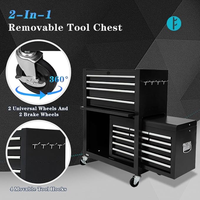 Rolling Tool Chest,13-drawer Tool Box Organizer with Wheels,Large Tool Storage Cabinet with Sliding Drawers,High Capacity Tool Chest with Locking System (Black)