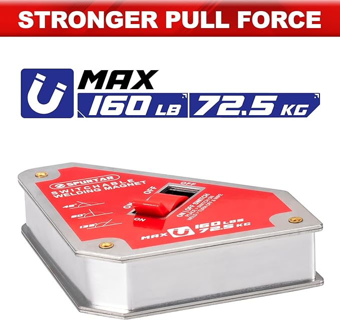 Spurtar Switchable Welding Magnets 160 Lbs On/Off Magnet and Clamps, Strong Welding Holder Tools and Accessories, Holder 45°, 90°, 135° Angle