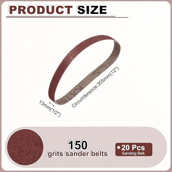HARFINGTON 1/2 x 12 Inch Sanding Belts, 20 Pcs 150 Grits Aluminum Oxide Abrasive Belt Sander File Belt for Woodworking, Metal Polishing, Knife Sharpener