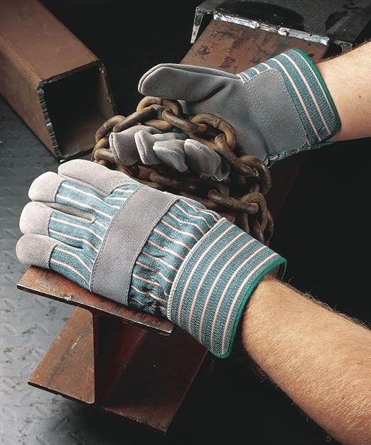 Galeton 2114-L Heavy Shoulder Leather Palm Gloves, Safety Cuff, Large, Green Stripe (Pack of 12)