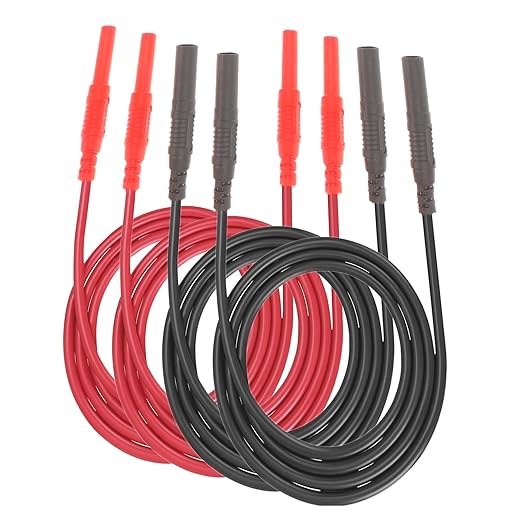 4PCS Meter Test Lead Extension Male to Female Connector, 4mm Banana Plug to Jack Heavy Duty Silicone Wires, 14AWG Multimeter Leads Probes Adapter
