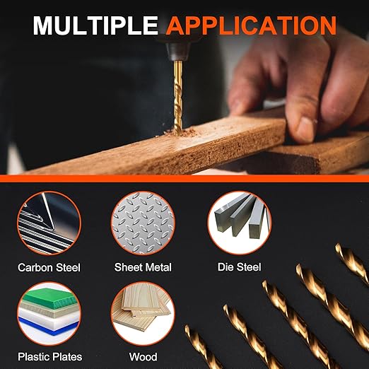 COMOWARE 230 Pcs Drill Bit Set for Wood & Metal - Titanium Wood Drill Bits, High Speed Steel Drill Bit Kit Titanium Coated for Wood, Metal, Plastic, Aluminum Alloy with Storage Case, 3/64"-1/2"
