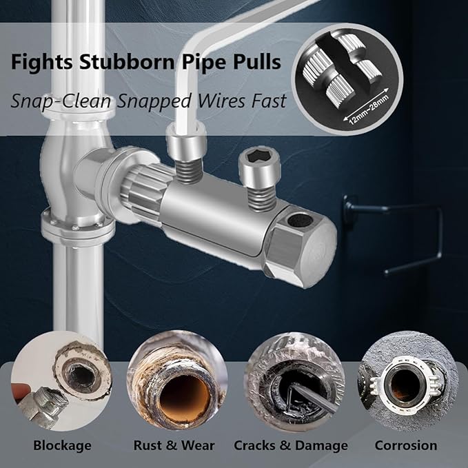 Broken Pipe Extractor Tool - Heavy Duty Carbon Steel, Electroplated Finish for Rusted 1/2" 3/4" 1" Pipes | Hex Wrench & Case Included