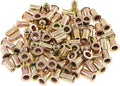 Keadic 150Pcs M4 Rivet Nuts Metric Zinc Plated Rivet Nut Carbon Steel Rivet Nut Flat Head Threaded Insert Kit Threaded Rivet Insert Nutsert Rivnuts Kit for Furniture