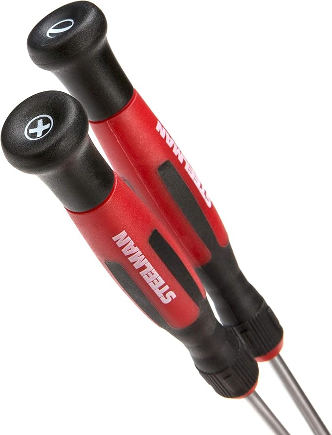 STEELMAN Comfort Grip Screwdriver Set, 15 of the Most Common Phillips, Slotted, and Precision Sizes, Magnetic Tips, 5 Largest Screwdrivers Feature Hex Bolsters