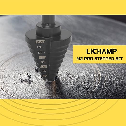 Lichamp Step Drill Bit Set for Metal Sheet Heavy Duty, 5-Piece Premium M2 HSS Step Up Down Drill Bits Stepper Unibit for Steel Hole, 50 Sizes from 1/8 to 1-3/8 inches