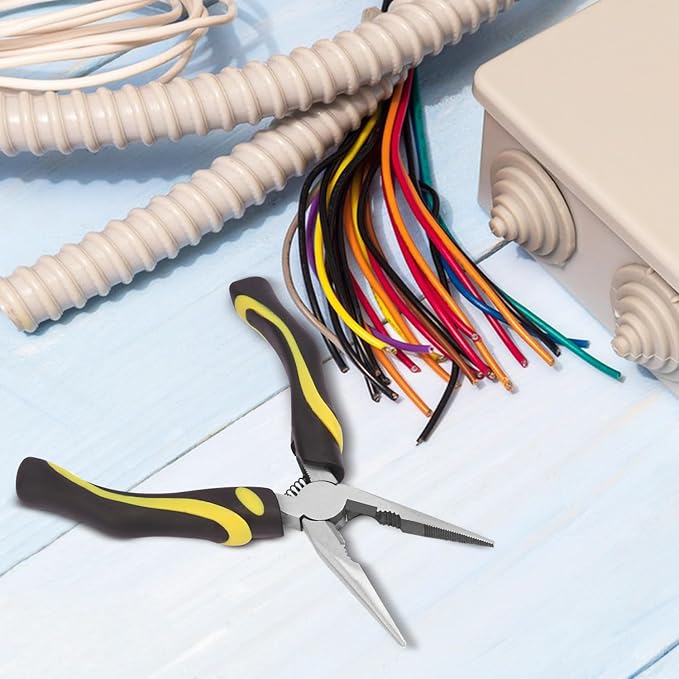 8 Packs 6 Inch Long Needle Nose Pliers with Wire Cutter, Small Needle Nose Pliers Bulk for Electricians, Grips Small Parts, Bend Wire, Electronics Repair, Jewelry Making Tools, etc, by GENHAKON