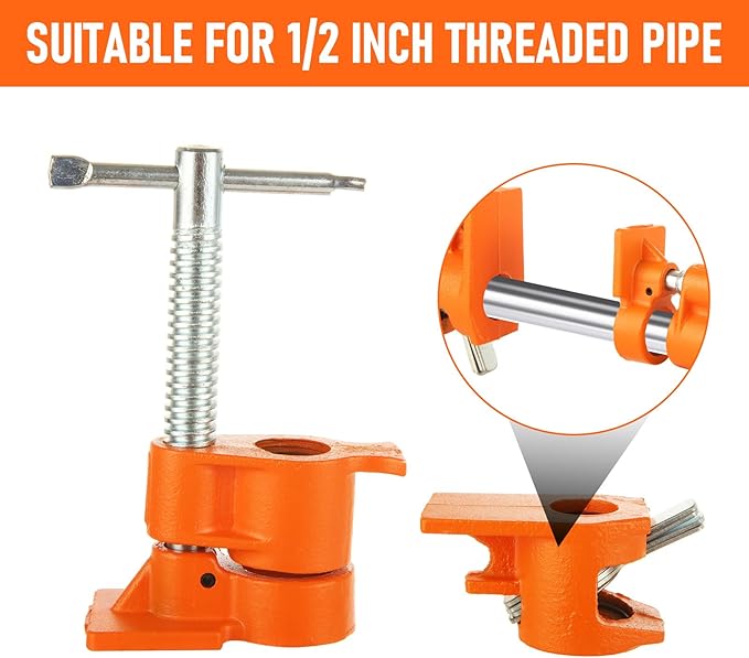 4PCS 1/2 Pipe Clamps for Woodworking Heavy Duty Wood Gluing Pipe Clamp Set Cast Iorn Pipe Clamp for 1/2 inch Pipe