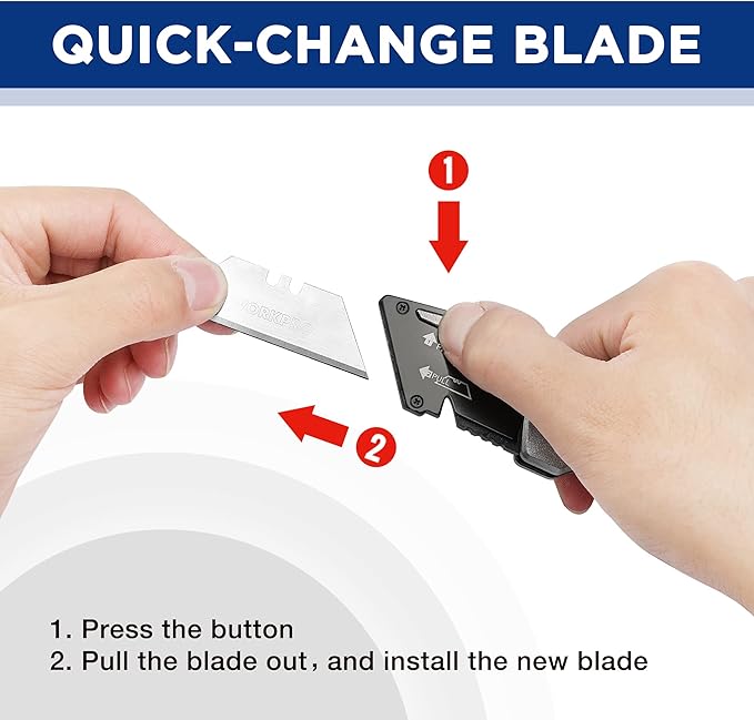 WORKPRO Folding Utility Knife, Heavy Duty Metal, Quick Open Botton Lock Box Cutter, Quick Change Blade Razor Knife, 1PC with 10 Extra SK5 Blades