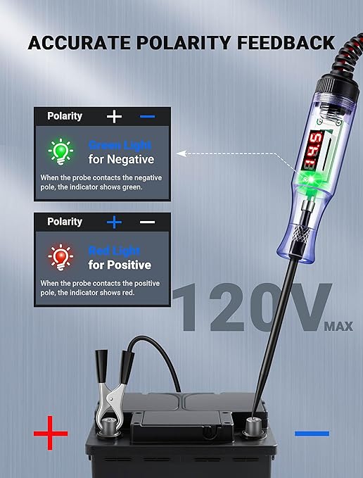 Automotive Test Light with 3-48V LED Digital Readout, Automotive Circuit Tester with Voltmeter and Polarity Indicator Light, Electrical Voltage Test Pen with Stainless Probe for Fuse Car/Vehicles