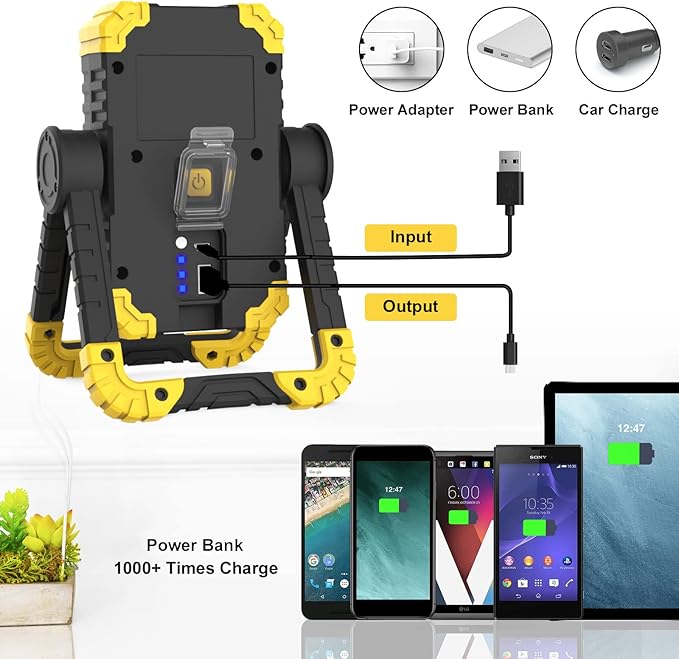 Samyoung 5000mAh 3000 Lumen Work Light Brightest, 30W Rechargeable Work Light, 360° Rotating LED IP65 Waterproof Mechanic Light for Job Site Car Repairing Construction Site