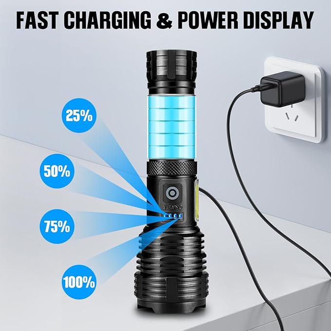 Flashlights LED High Lumens Rechargeable, High Lumen Super Bright Flashlight, USB Fast Charging High Powered Flash Light, Powerful IPX7 Waterproof Handheld Flashlights for Home,Camping(2 Pack)