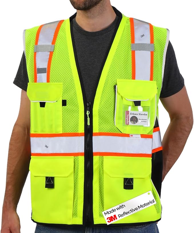 Neopelta Reflective Safety Vest Yellow Mesh, Made with 3M Reflective Tape, Heavy Duty Vest with ID pocket, Padded Neck, Yellow 4XL