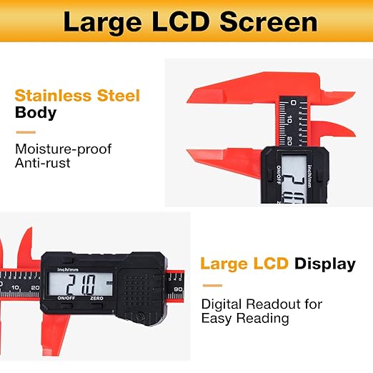 Digital Caliper 6 inch Digital Micrometer Caliper,ABS Body for Accurate Measurements with LCD Screen, Auto-Off Feature, Inch and Millimeter Conversion