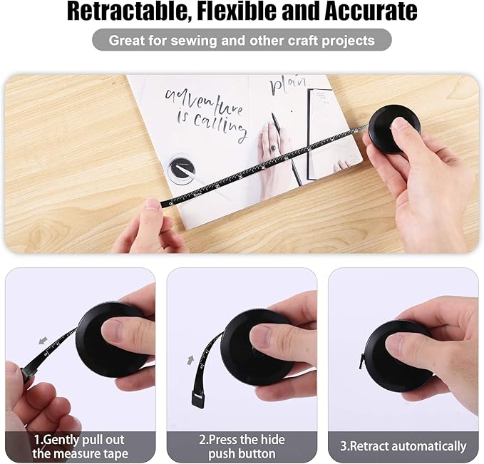 Tape Measure Body Measuring Tape, Retractable 60 Inch Soft Mini Measuring Tape, Small Sewing Fabric Tape Ruler for Cloth Waist Medical Nursing Craft(3 Pack/Black)