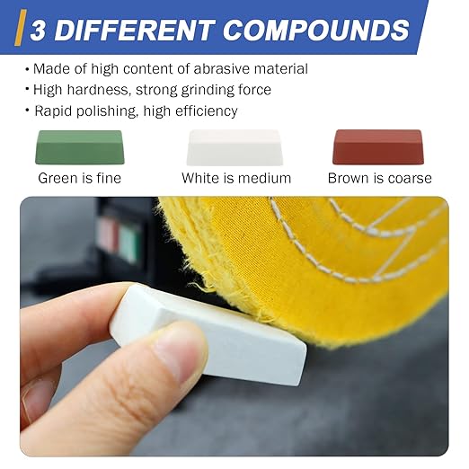 SCOTTCHEN 6inch Buffing Polishing Wheels 1/2" Arbor Hole,2 Pcs Medium (30Ply) for Bench Grinder,with Buffing Polishing Cutting Compound 4 Oz.Kit