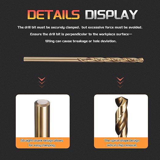 Drill Bit, #34 Cutting Diameter, 4341 HSS Gold Finish 118° Cutting Angle Number Jobber Bits - (Applications: for Drilling Soft Metal Plastic Wood), 10-Pieces
