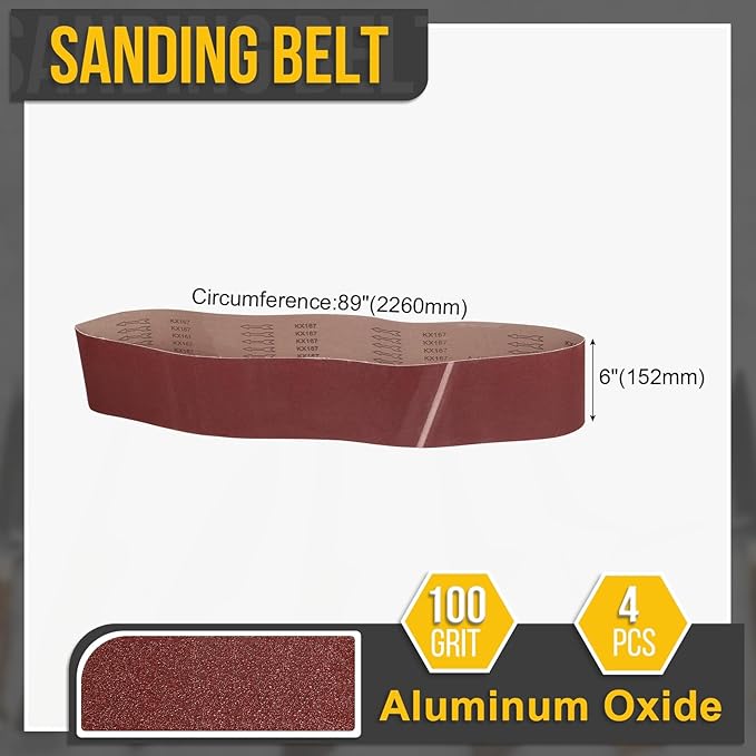 6 x 89 Inch Sanding Belt, 4 Pcs 100 Grit Knife Sharpener Belts Work Sharpening for Belt Sander Knife Carving Tool Metal Working