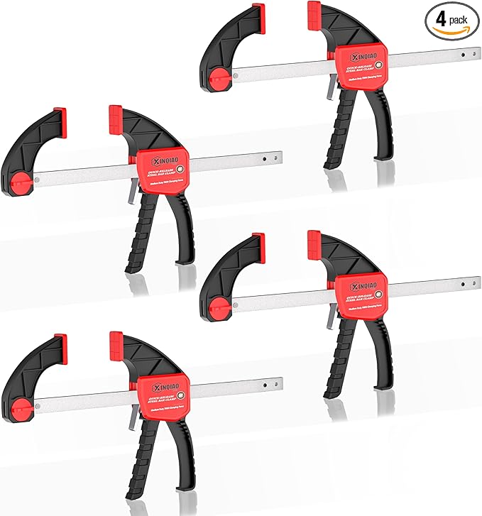 XINQIAO Bar Clamps for Woodworking 6 Inch (4) Wood Clamps Set, One-Handed Spreader with 150lbs for Stable and Reliable Fixing Solutions
