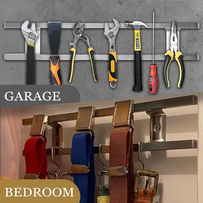24-Inch Magnetic Knife Holder for Wall – 304 Stainless Steel Knife Strip with 12 Hooks – Magnetic Knife & Utensil Rack