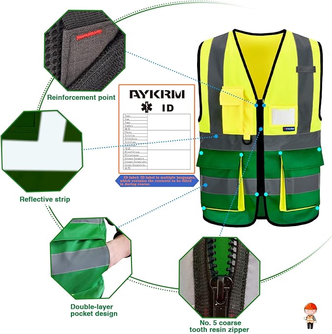 A-SAFETY yellow green construction vest
