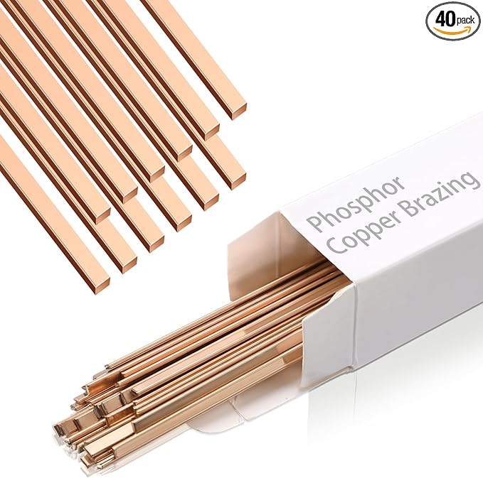 Tandefio 40 Sticks Brazing Rods AWS BCup-1 Phosphor Copper Solder Phos Copper Brazing Alloys Flat Welding Rods Industry 0.050"x1/8"x10" for Air Conditioning Refrigerator Cold Storage HVAC Units