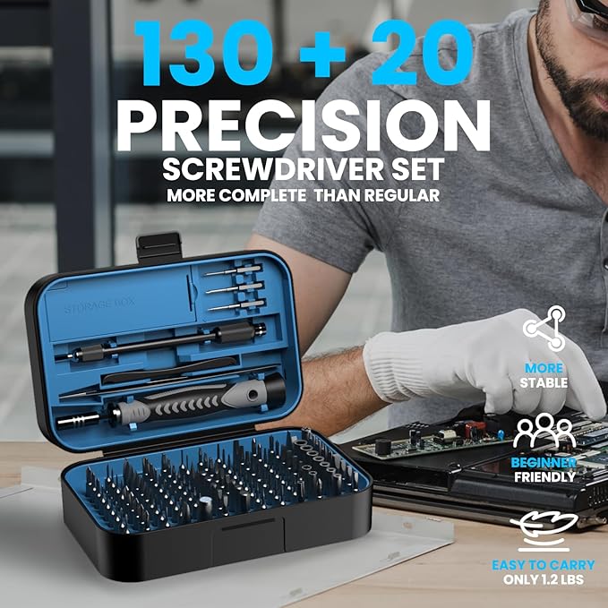 150 IN 1 Precision Screwdriver Set, 120 Bits Full Range Small Screwdriver Set, Magnetic Mini Repair Tool Kit for Ring Doorbell, Laptop, Switch, PS5, Xbox, Macbook, iPhone, Watch, Glasses - Navy Blue
