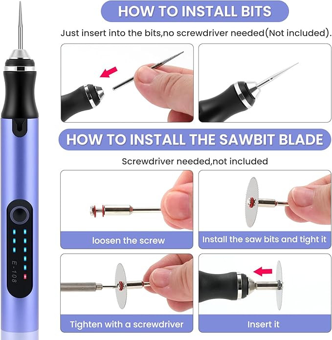 Electric Engraving Pen with 37 Bits, USB Rechargeable Cordless Etching Engraving Tool, Portable DIY Rotary Engraver for Jewelry Wood Glass Stone Carving (Purple)