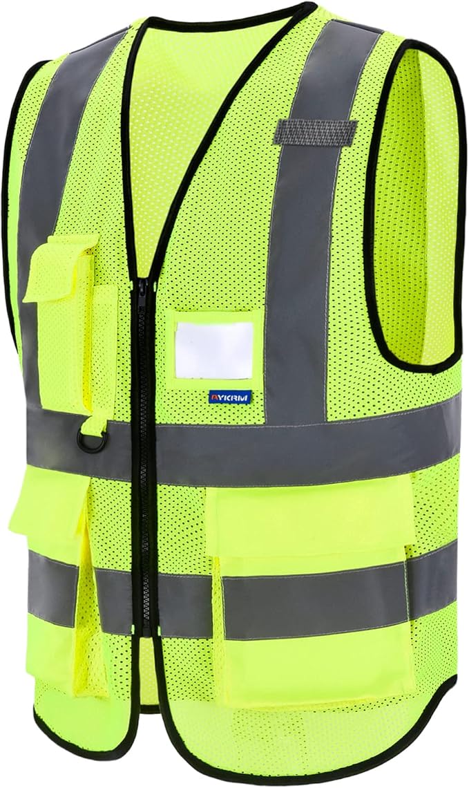 A-SAFETY High Visibility Mesh Safety Reflective Vest with Pockets and Zipper,Hi Vis Viz Reflective Safety Vest(Yellow Mesh XL)