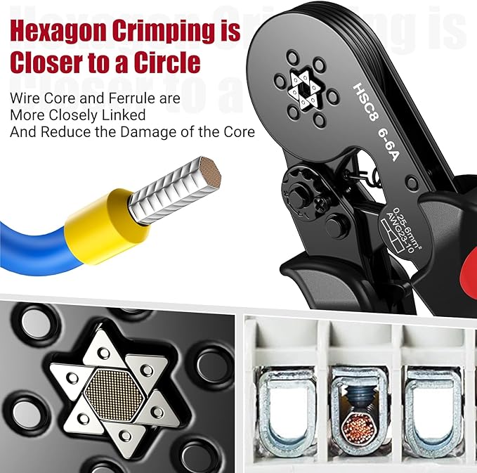 Preciva Ferrule Crimping Tool Kit with 1900PCS Wire Connectors, Hexagonal AWG23-10 Sawtooth Self-Adjustable Ratchet Wire Terminals Crimper Kit