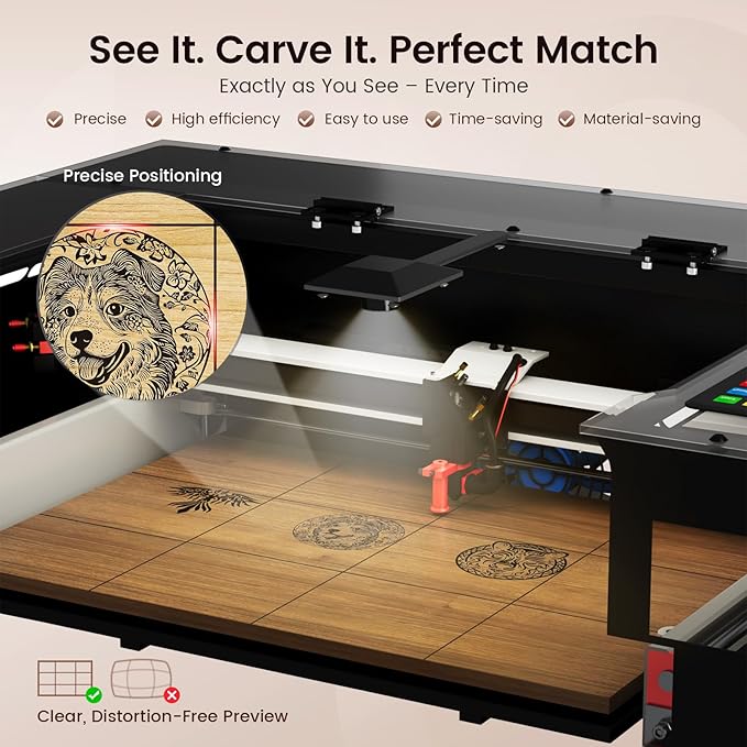 Monport Reno-45 Pro Vision Upgrade 45W Desktop CO2 Laser Engraver, 16x12 Workbed Laser Engraving Machine, 8MP HD Camera and Magnetic Assisted Autofocus, Z-axis Adjustable for Wood Acrylic Glass More