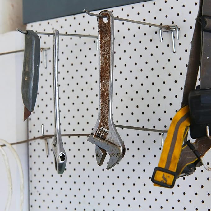 HARFINGTON 25pcs Pegboard Shelving Hooks 8" Stainless Steel Peg Board Display Hook Hanging Holders Wall Mount Organize Tools for Workbench Garage Kitchen Store, Black