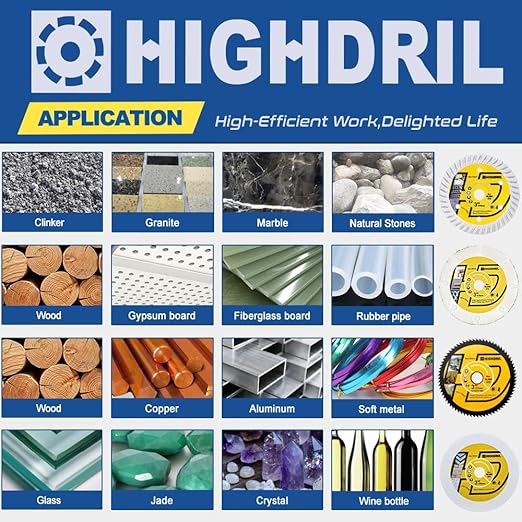HIGHDRIL 3" 75mm Circular Saw Blade Set 4pcs - Diamond/HSS/Carbide Cutting Disc for Angle Grinder Cutting Soft Metal Copper Aluminum Granite Tile Marble Granite Plastic Wood Glass
