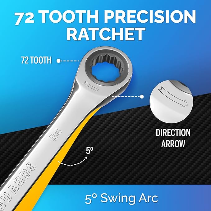 TOOLGUARDS 24mm Wrench - Ratcheting Wrench - Slim Profile - Ratchet Wrench - 100% Lifetime Satisfaction Guarantee