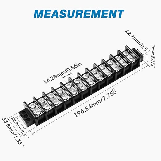 GLOSO Marine Terminal Blocks TBD Double Row Stainless 10-22 AWG Cu, 30A/600V- 1 Pack, 10 Poles