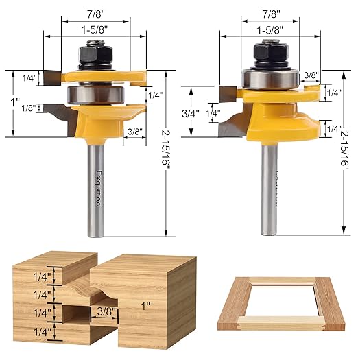 3PCS 1/4" Shank Router Bit Set, Raised Panel Cabinet Door Making Router Bits, Cemented Carbide Router Bits, Woodworking Tools Router Door & Window Bits (Tenon Joint Cutter Diameter: 1-5/8")