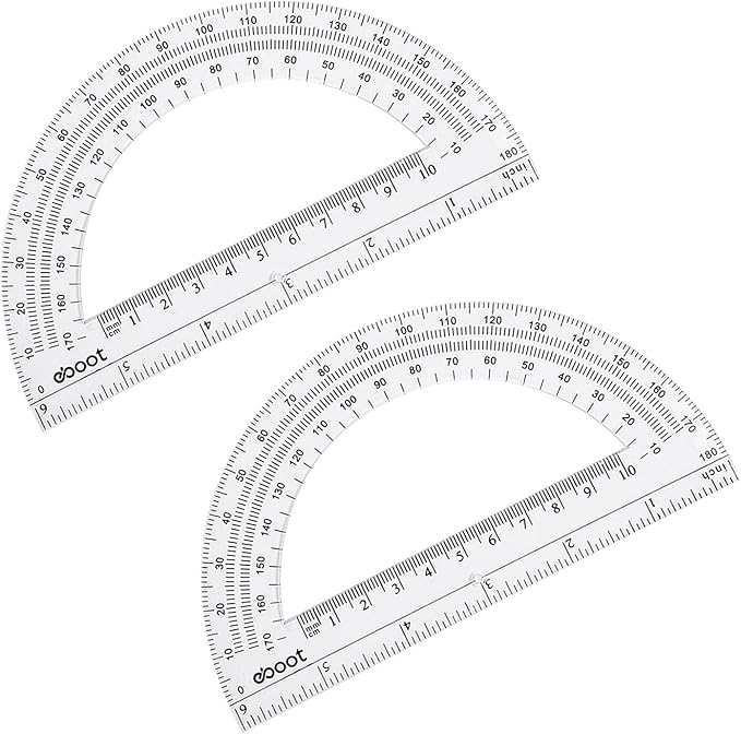 EBOOT Plastic Protractor Math Protractors 180 Degrees, 6 Inch, Pack of 2 (Clear)