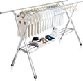 JAUREE Clothes Drying Rack 2 Tiers, Heavy Duty Drying Rack Clothing Folding Indoor Outdoor, Stainless Steel Laundry Drying Rack, Foldable Garment Rack with 20 Windproof Hooks (84 Inches)