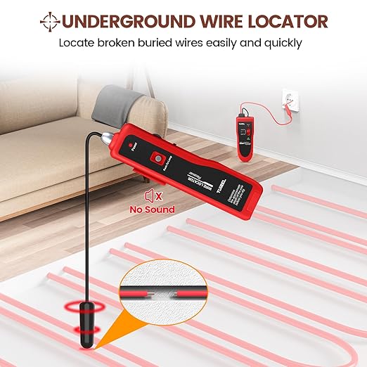 Underground Wire Locator, Underground Cable Locator with Rechargeable 1100mAh Battery, Cable Tester for Pet Fence