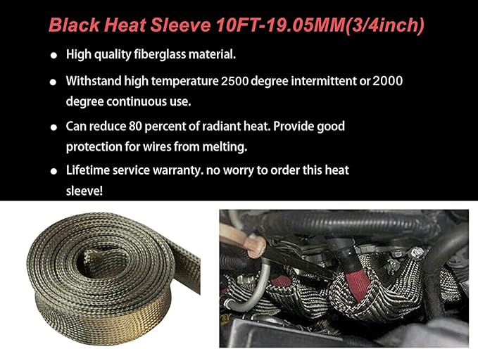 Heat Shield Sleeve Fuel Line Heat Shield Auto Hose Spark Plug Wire Cover Protectors Boots Roll 2500 Degree for Car&Auto Wire Loom Brake Cable (3/4" IDX10FT, Titanium)