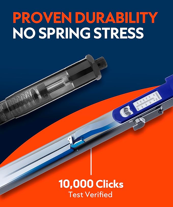 QUENCHINＧ 1/2-Inch Drive Split Beam Torque Wrench, 40-250 Ft-Lb, Flex Head, 32 Teeth, Calibration-Free, Chrome Vanadium, ±4% Accuracy, Heavy Duty Torque Wrench for Mechanics and DIY Repair