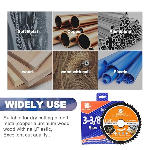 HSS Circular Saw Blade 3 3/8inch - BRSCHNITT 3pcs 44T 3/5"-3/8" Bore Cutting Discs for Cutting Wood, Copper, Aluminum, Plastic and Soft Metal