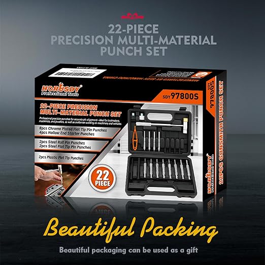 HORUSDY 22-Piece Durable Punch and Hammer Set, Steel Roll Pin Punch Set, Punch Tool Kit with Replaceable Face Hammer for Maintenance, with Organizer Storage Box