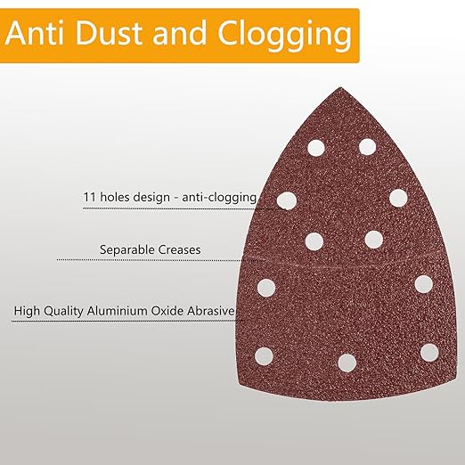 48pcs 152 * 105mm Sand Paper Mouse Sander Sandpaper 40-2000 Grits with 2pcs Detail Sander Paper Interface Pad Hook and Loop Triangle Sanding Pads with 11 Holes for Sanding Machine