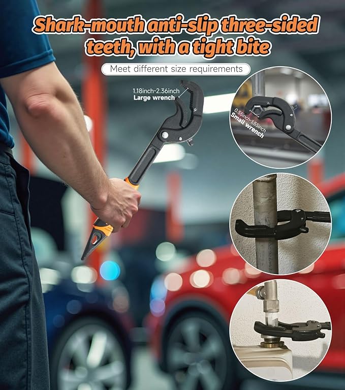 2 PCS 0.55“-2.36”self adjusting pipe wrenches，Grade 45 High Carbon Steel self locking wrench, 14mm-60mm self adjusting wrench (Large size)