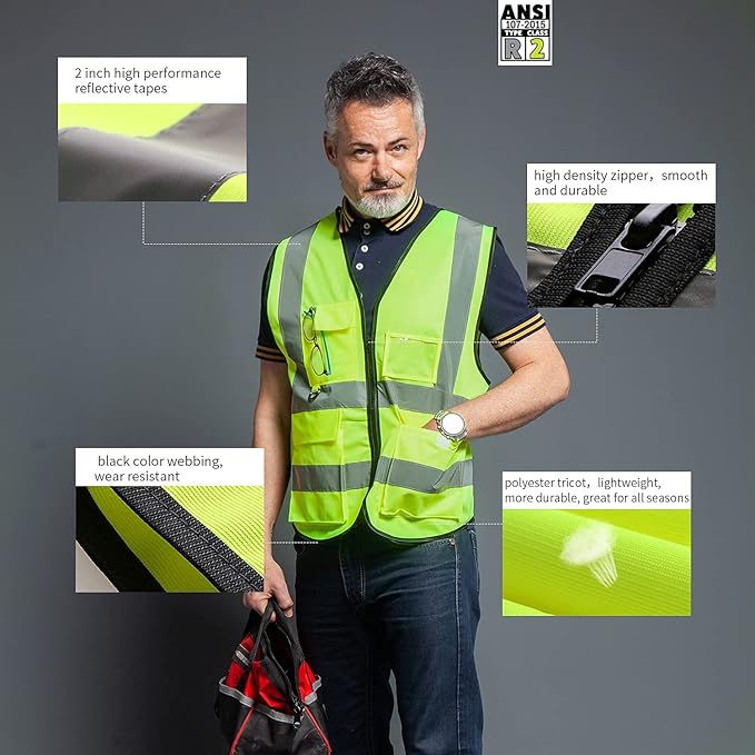 Tydon Guardian Reflective Safety Vest for Women Men High Visibility Security With Pocket Zipper Front Meet ANSI/ISEA Standard