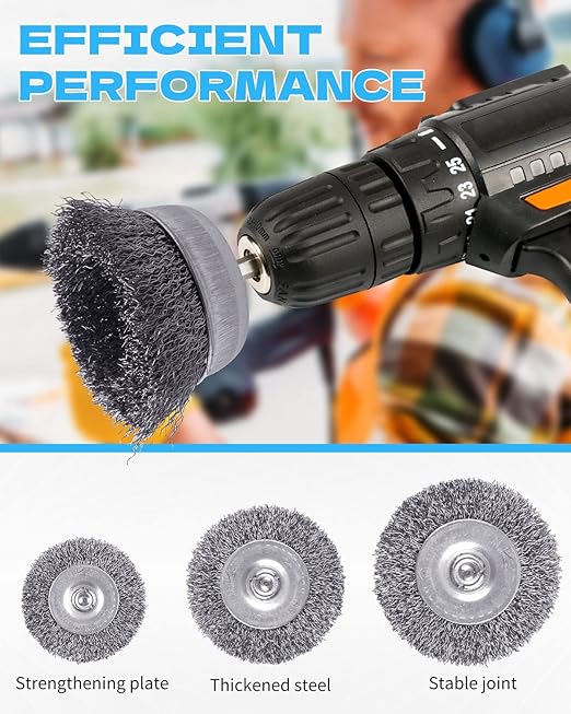 Rocaris 24 PCS Wire Wheel Brush for Drill , Carbon Steel Drill Wire Brush Set with 1/4-Inch Hex Shank for Rust Removal, Corrosion and Scrub Surfaces